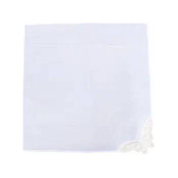 28x28 см Женские Однотонные белые квадратные носовые платки, связанные крючком для кружевного уголка с бабочкой