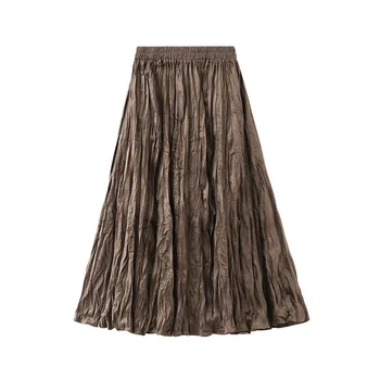 Осень 2022, зимняя бархатная плиссированная юбка, женские эластичные длинные винтажные юбки с высокой талией, шикарная универсальная юбка