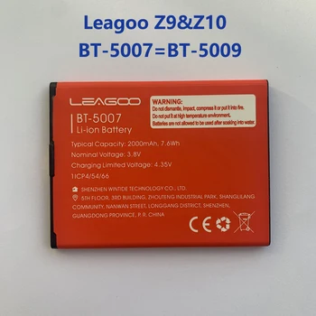 100% Оригинальный Высококачественный Аккумулятор 2000 мАч Для LEAGOO Z9 Z10 BT-5007 и BT-5009 Batterie Batteria