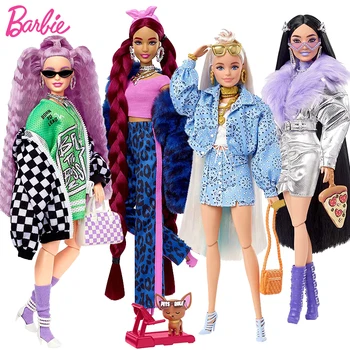 Оригинальная кукла Barbie Extra Series 1/6, Модное платье для куклы, Пушистая куртка, Подвижный сустав для йоги, игрушки для девочек, детские аксессуары для домашних животных, подарок