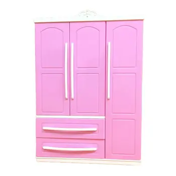 Трехдверный розовый Современный гардероб, игровой набор для кукол, Мебель, в которую можно положить обувь, Аксессуары для одежды с зеркалом для переодевания, игрушки для девочек