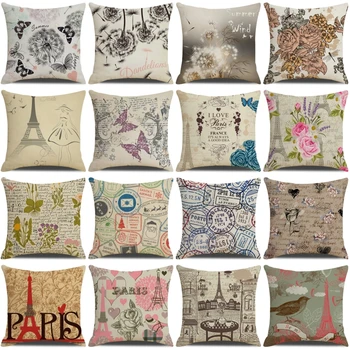Наволочка с принтом Парижской башни из старой газеты, Винтажный домашний декор, наволочка для офисного дивана, декоративная наволочка для подушки
