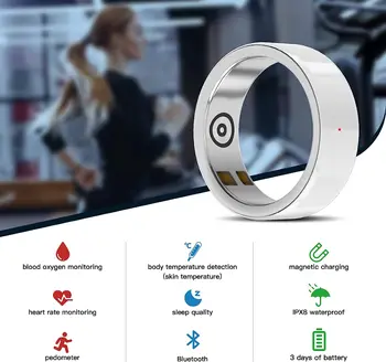 Смарт-кольцо R2, Отслеживание Активности с частотой сердечных сокращений, Сном, Температурой, Шагомером, содержанием кислорода в крови, Приложение, совместимое с Android/ iOS