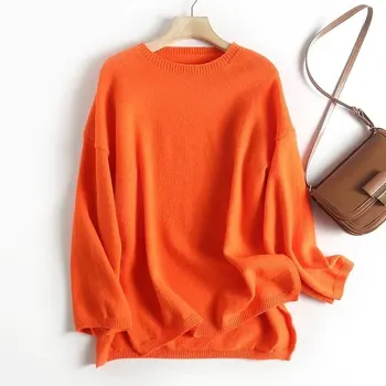 Увядшие модные пуловеры с круглым вырезом, свитера с расклешенными рукавами, повседневный трикотаж оранжевого цвета