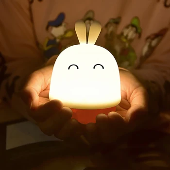 Светодиодный ночник, силиконовая лампа с милым кроликом из мультфильма для малышей, подарки для детей, спальня, USB Перезаряжаемый сенсорный датчик, спальные светильники