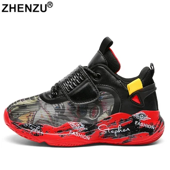 ZHENZU 2022, Размер 29-39, Брендовая кожаная баскетбольная обувь для мальчиков, детские кроссовки, нескользящая спортивная обувь, детская корзина, тренер