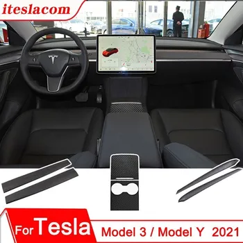 Model3 крышка приборной панели для Tesla Model 3 Y 2023 аксессуары для интерьера из углеродного волокна ABS, панель центральной консоли автомобиля, наклейка для отделки двери
