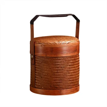 Коробка для хранения Ретро Бамбуковая корзина для Пуэра ручной работы, Корзина для хранения Чайного сервиза, Новый контейнер для еды в китайском стиле, Переносная выпечка