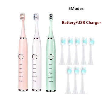 5 режимов Звуковой Электрической зубной щетки, Зубные щетки для отбеливания зубов, перезаряжаемые IPX6, водонепроницаемые USB / батарейки, инструменты для чистки полости рта