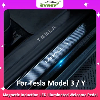 EVKEY Для порога автомобиля Tesla Model 3 Model Y Магнитная Индукционная светодиодная педаль Приветствия С подсветкой Автоаксессуары
