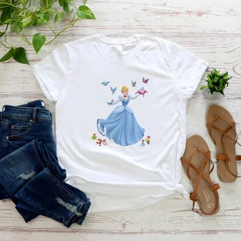 Летние женские футболки, красивая одежда для девочек с принтом принцессы Диснея Золушки, эстетическая женская рубашка в стиле Харадзюку, американская