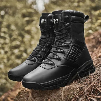 Военные ботинки, Мужские армейские ботинки, походные ботинки с высоким верхом, зимняя теплая тактическая обувь для тренировок, уличные черные летные ботинки