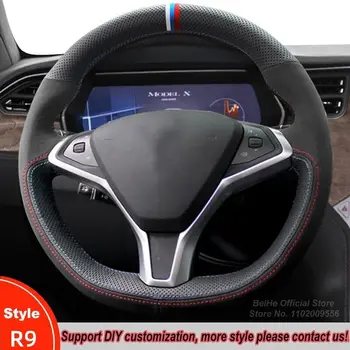 Чехол на руль автомобиля из черной замши для Tesla Model S/Model X 2012-