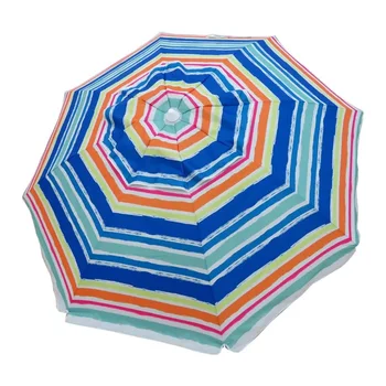 7-футовый пляжный зонт в разноцветную полоску с дорожной сумкой.